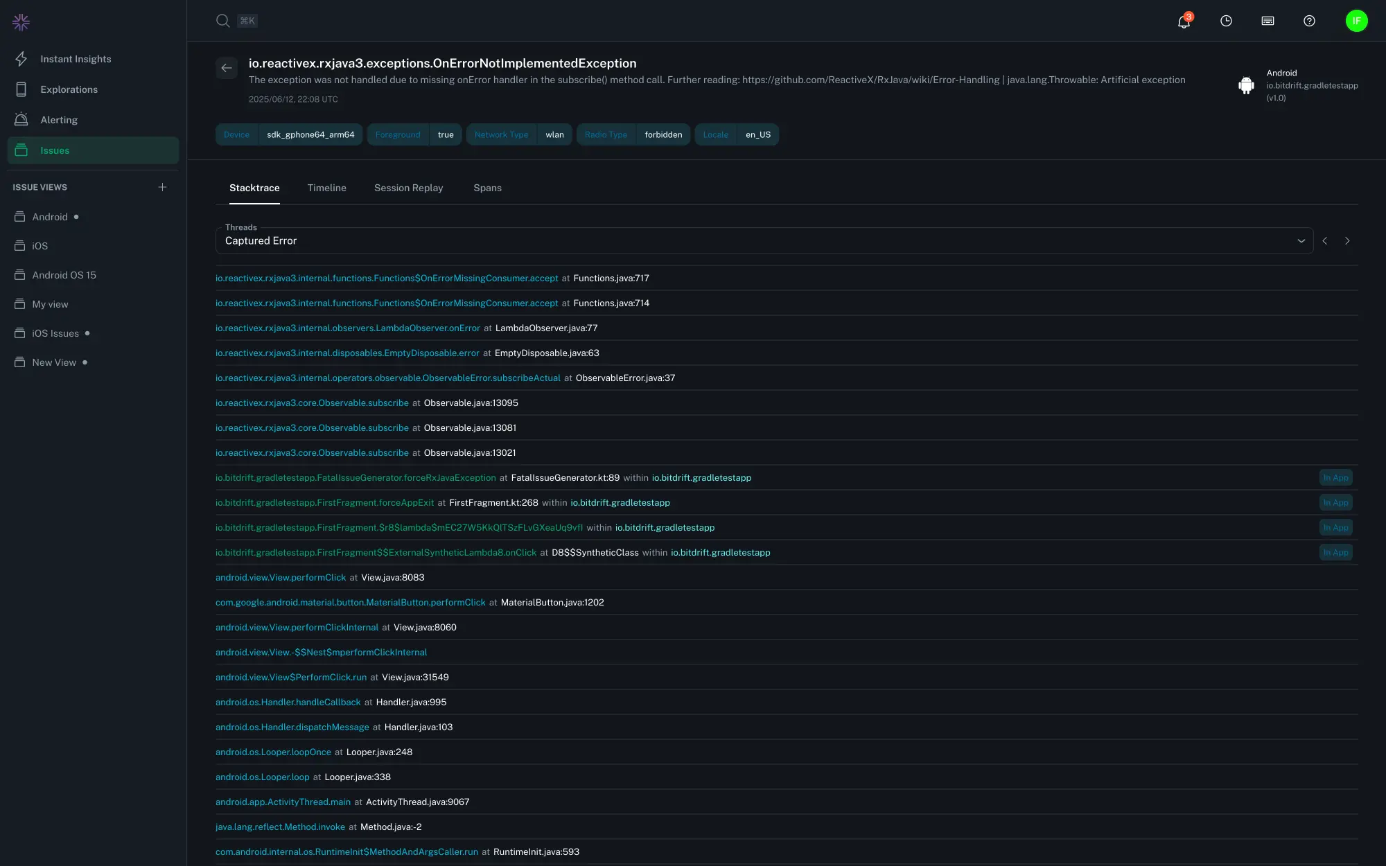 Stack trace Stack trace